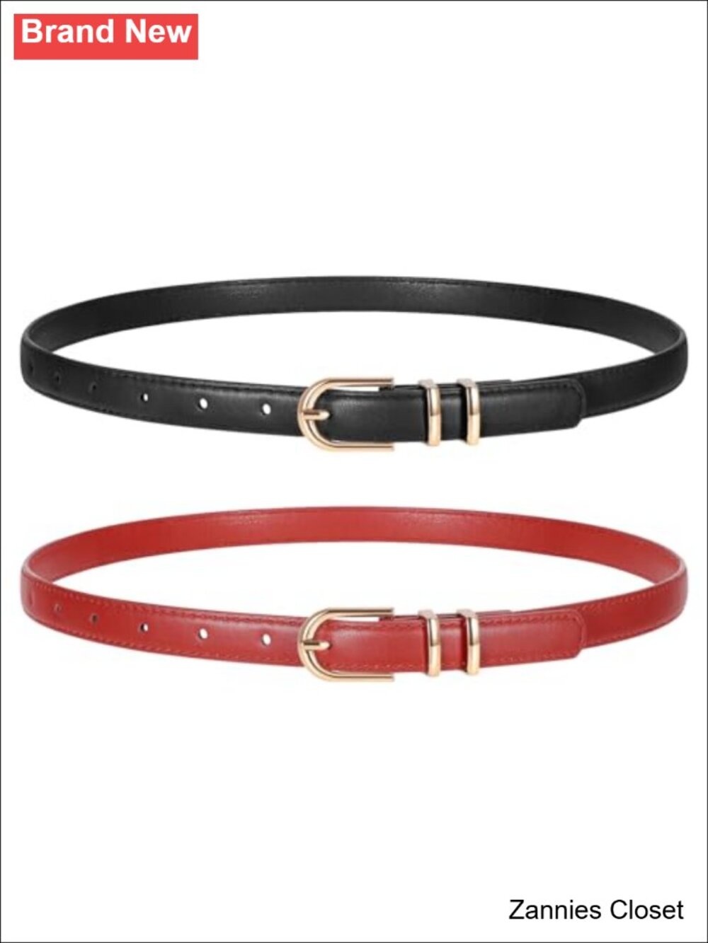 ✨ 2 Pack Women Skinny Faux Leather Belts Gold Buckle Thin for Jeans Pants